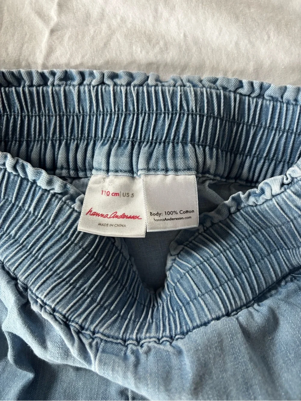 Hanna Andersson Light Blue High-Waist Smocked Denim Shorts